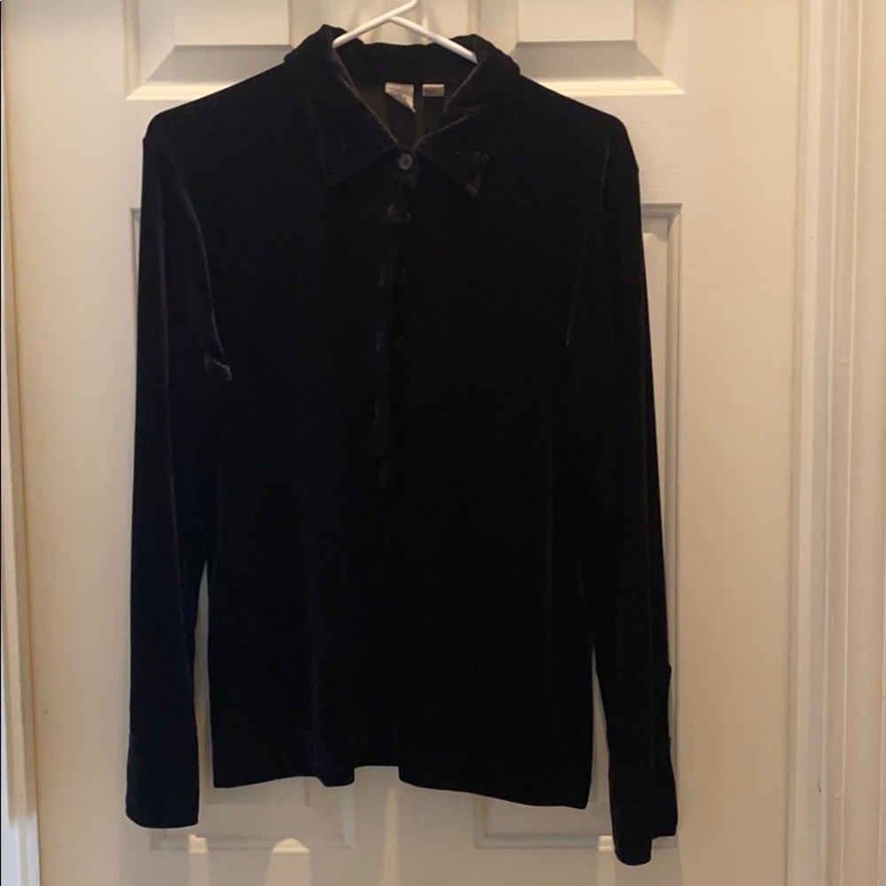 Button Down Velvet Long Sleeve